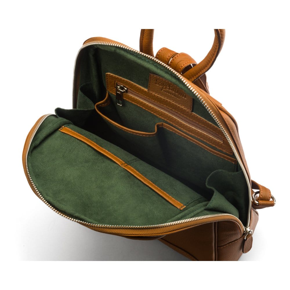 Ladies leather backpack, tan, inside