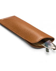 Large leather glasses case, tan, open