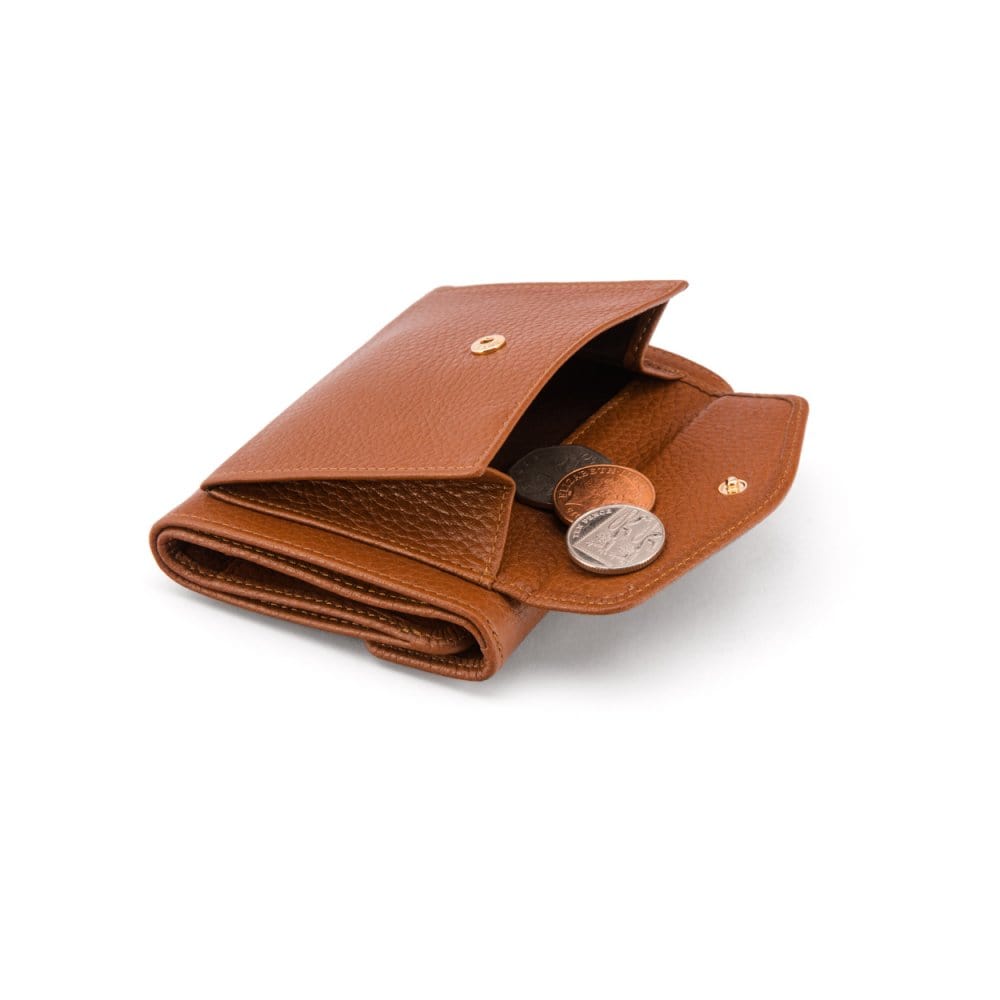 Large leather purse with 15 CC, tan, back