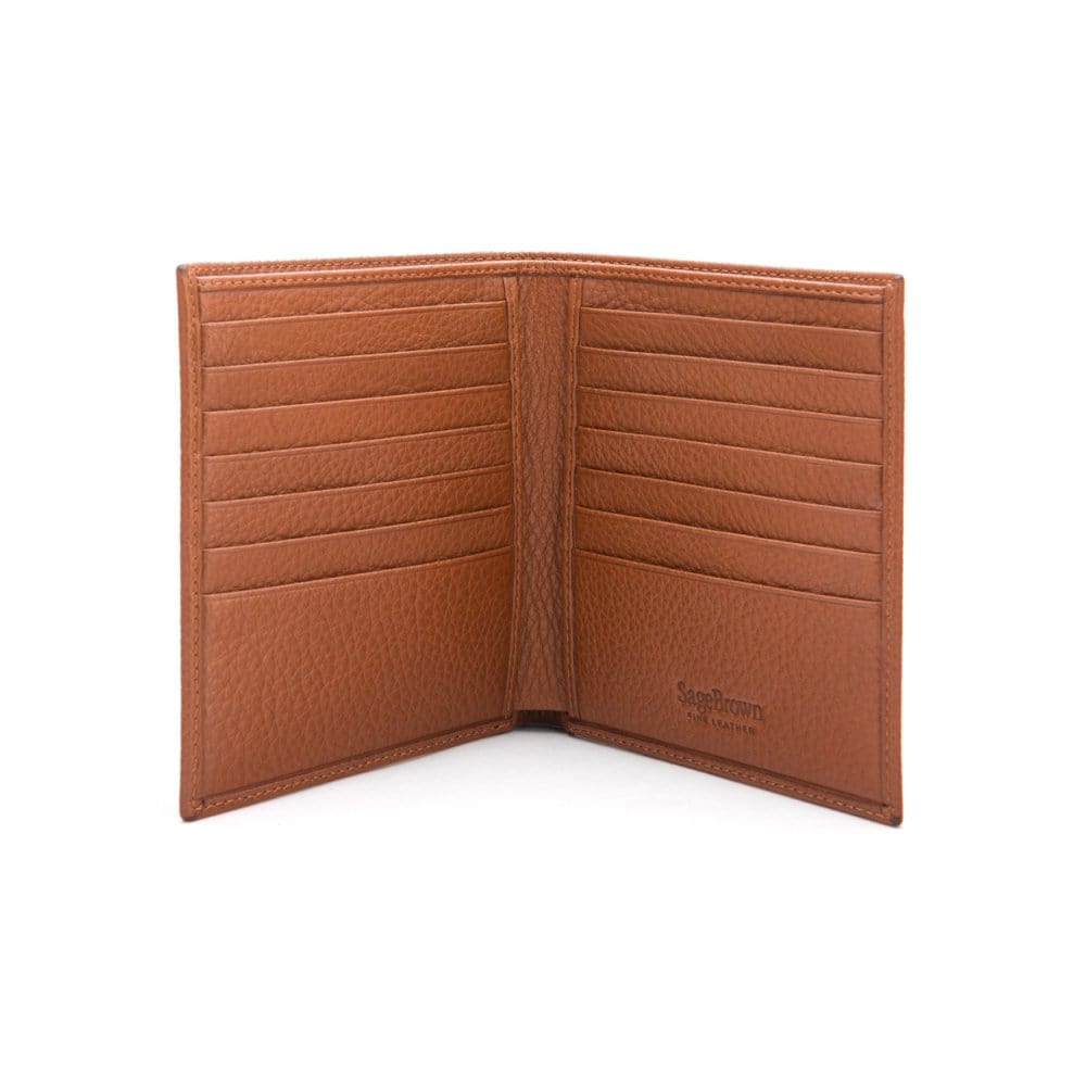 3/4 height leather wallet 14 CC, tan, open
