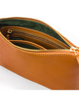 Leather cross body bag with chain strap, tan, inside