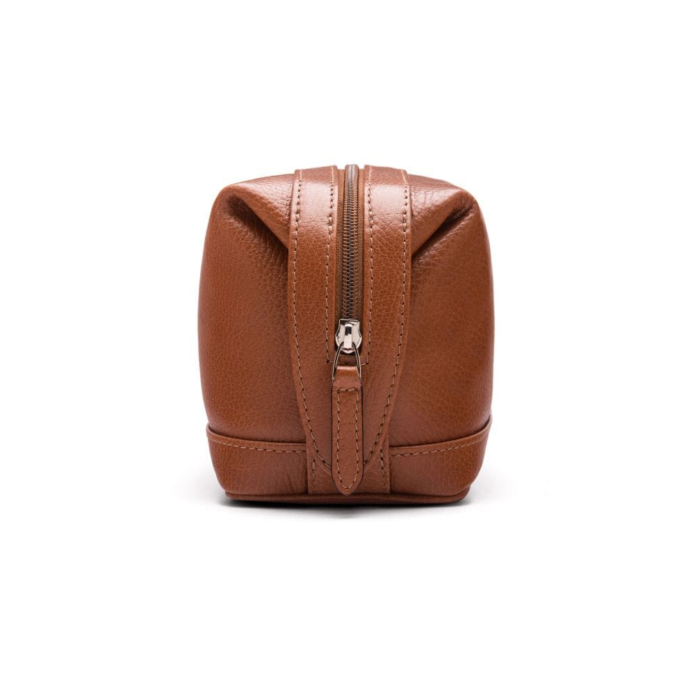 Leather wash bag, tan, side