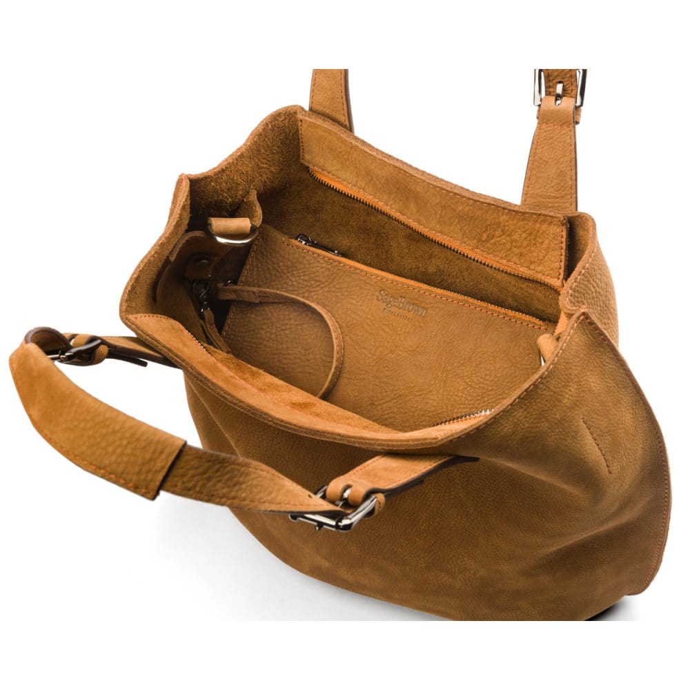 Megan Nubuck Hobo Handbag - Tan