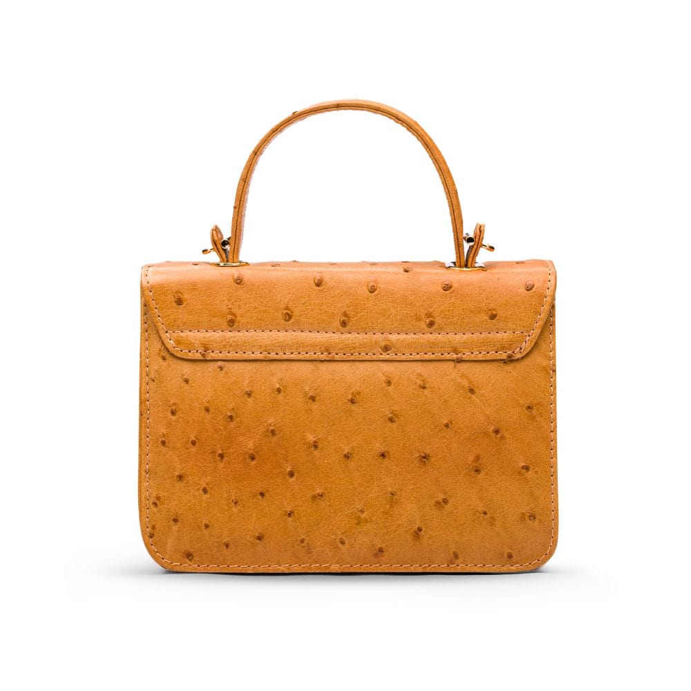Ostrich leather Betty bag with top handle, tan ostrich, back