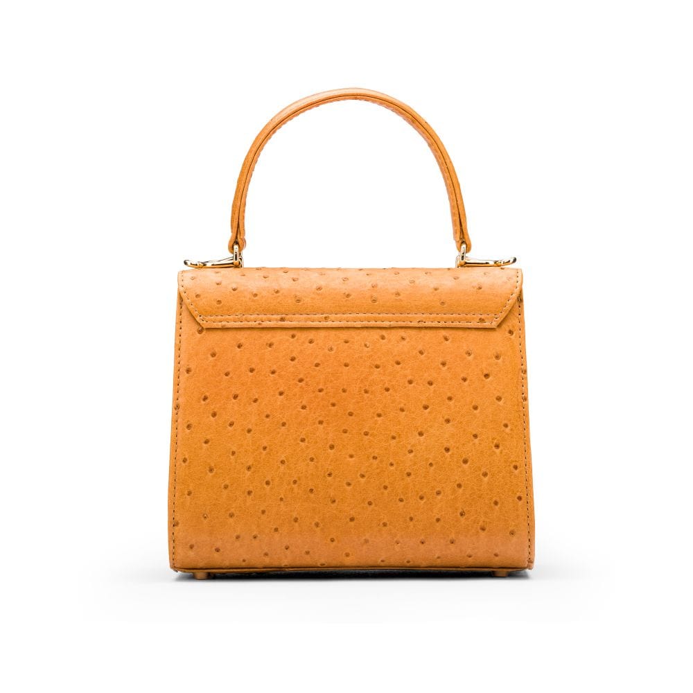 Mini ostrich leather Morgan Bag, top handle bag, tan, back