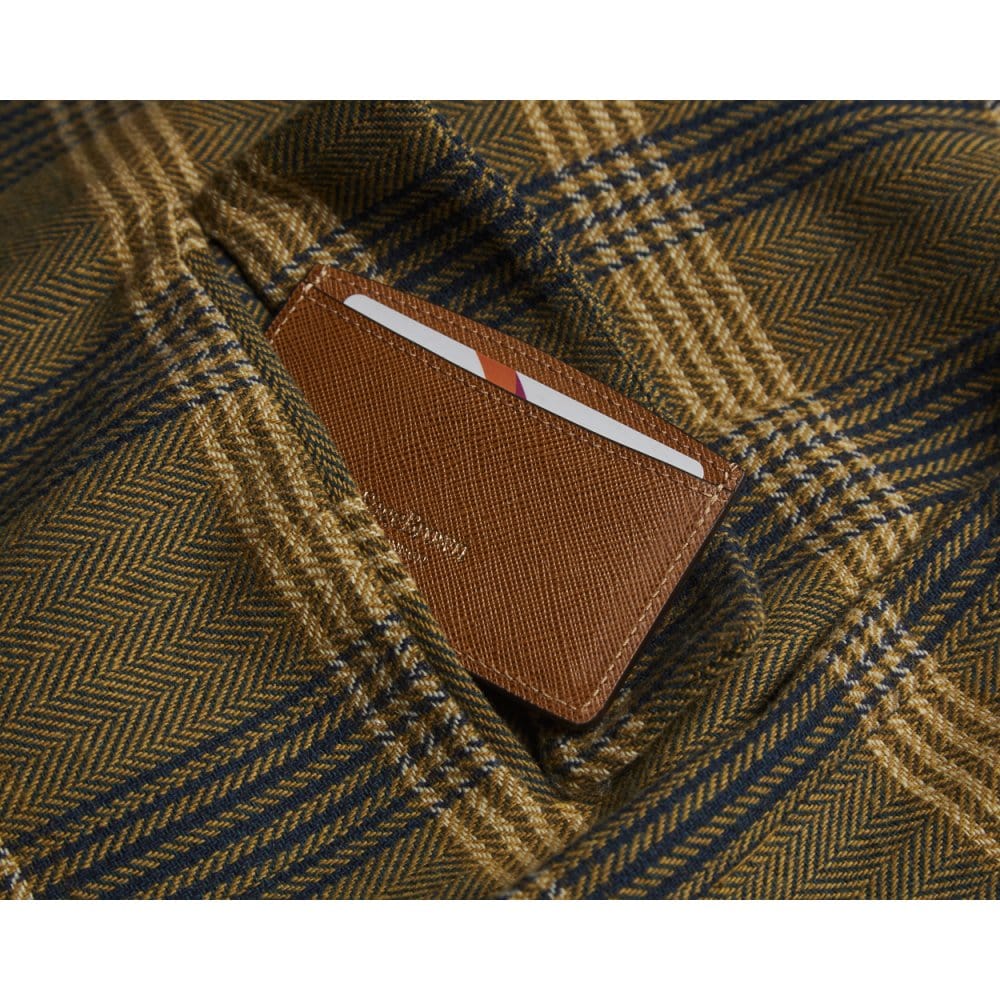 Tan Saffiano Flat Leather Credit Card Case With RFID Blocking Lining