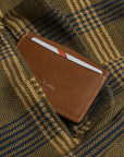 Tan Saffiano Flat Leather Credit Card Case With RFID Blocking Lining