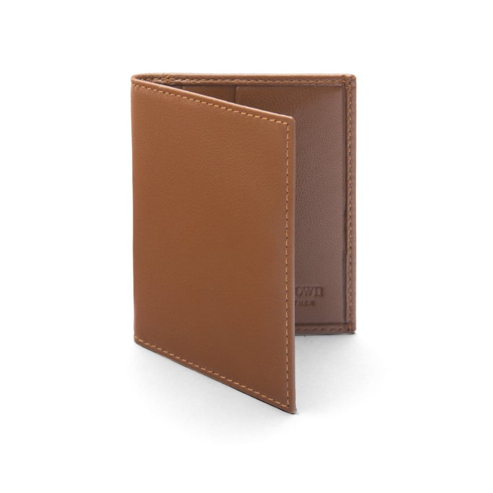 RFID leather credit card holder, light tan, front