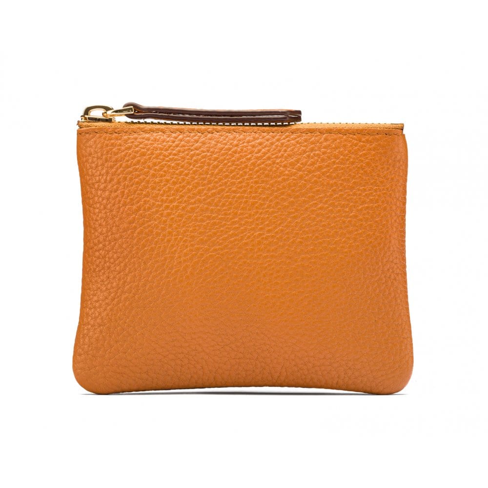 Small leather makeup bag, tan, front