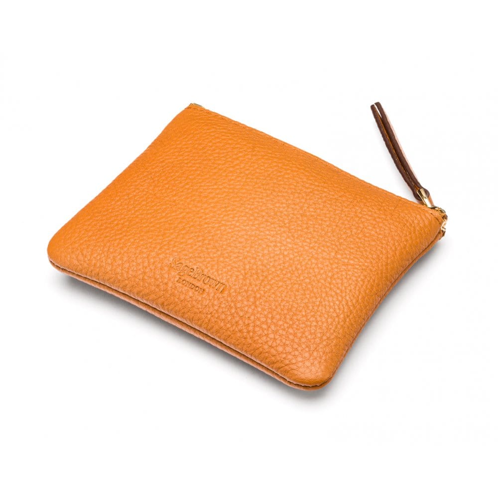 Small leather makeup bag, tan, back