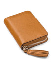Tan Saffiano Zip Around Accordion Coin Purse With Tassel