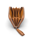 Tan Saffiano Zip Around Accordion Coin Purse With Tassel