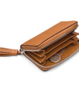 Tan Saffiano Zip Around Accordion Coin Purse With Tassel