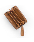 Tan Saffiano Zip Around Accordion Coin Purse With Tassel