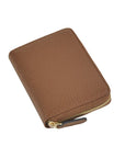 Small leather zip around coin purse, tan, front