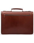 Leather briefcase with silver brass lock, Harvard vintage look, tan, back