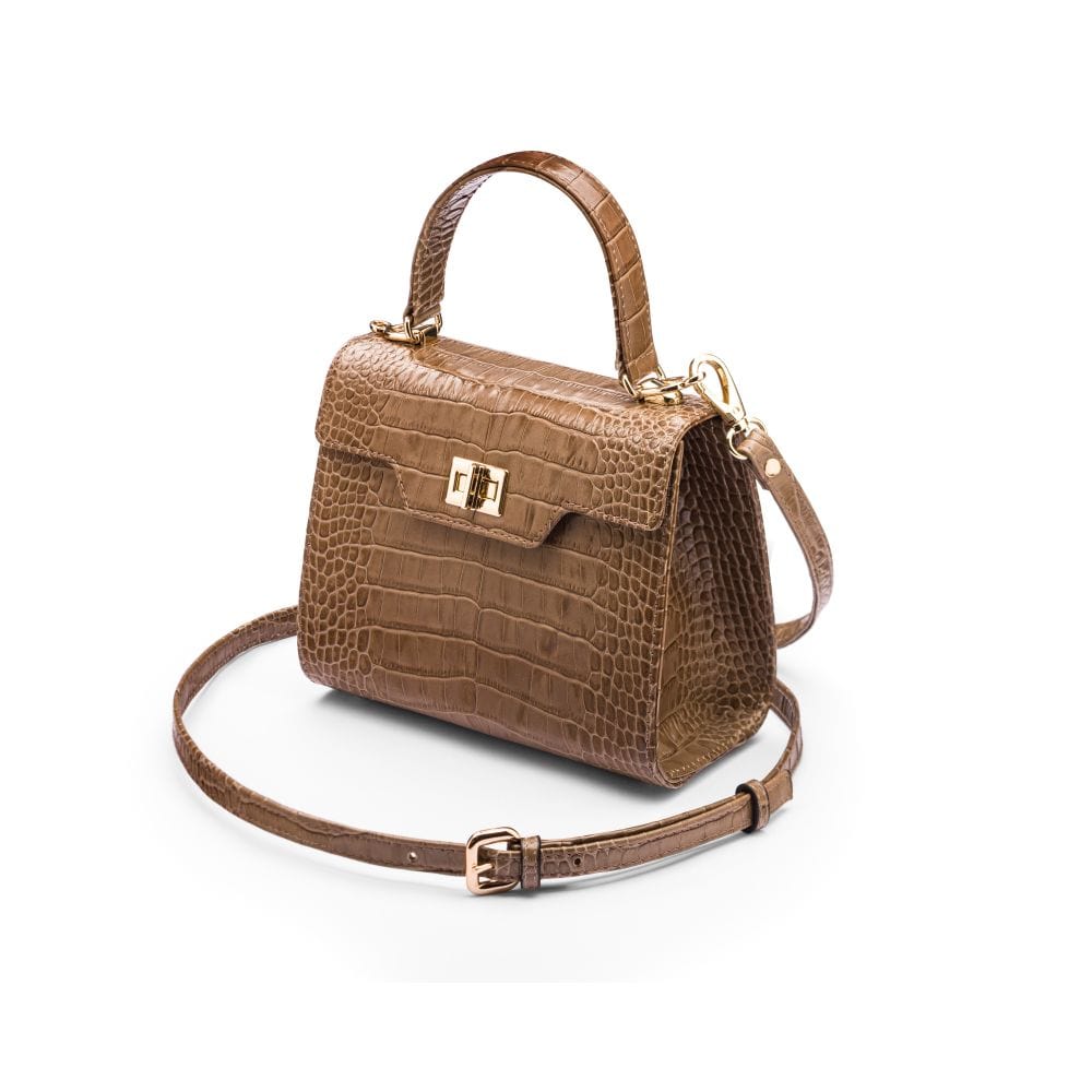 Mini Morgan Bag Taupe Croc Top Handle Bag SageBrown