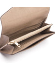 Leather accordion clutch purse with 12 card slots, taupe saffiano, inside
