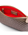 Leather woven cross body bag, taupe, inside