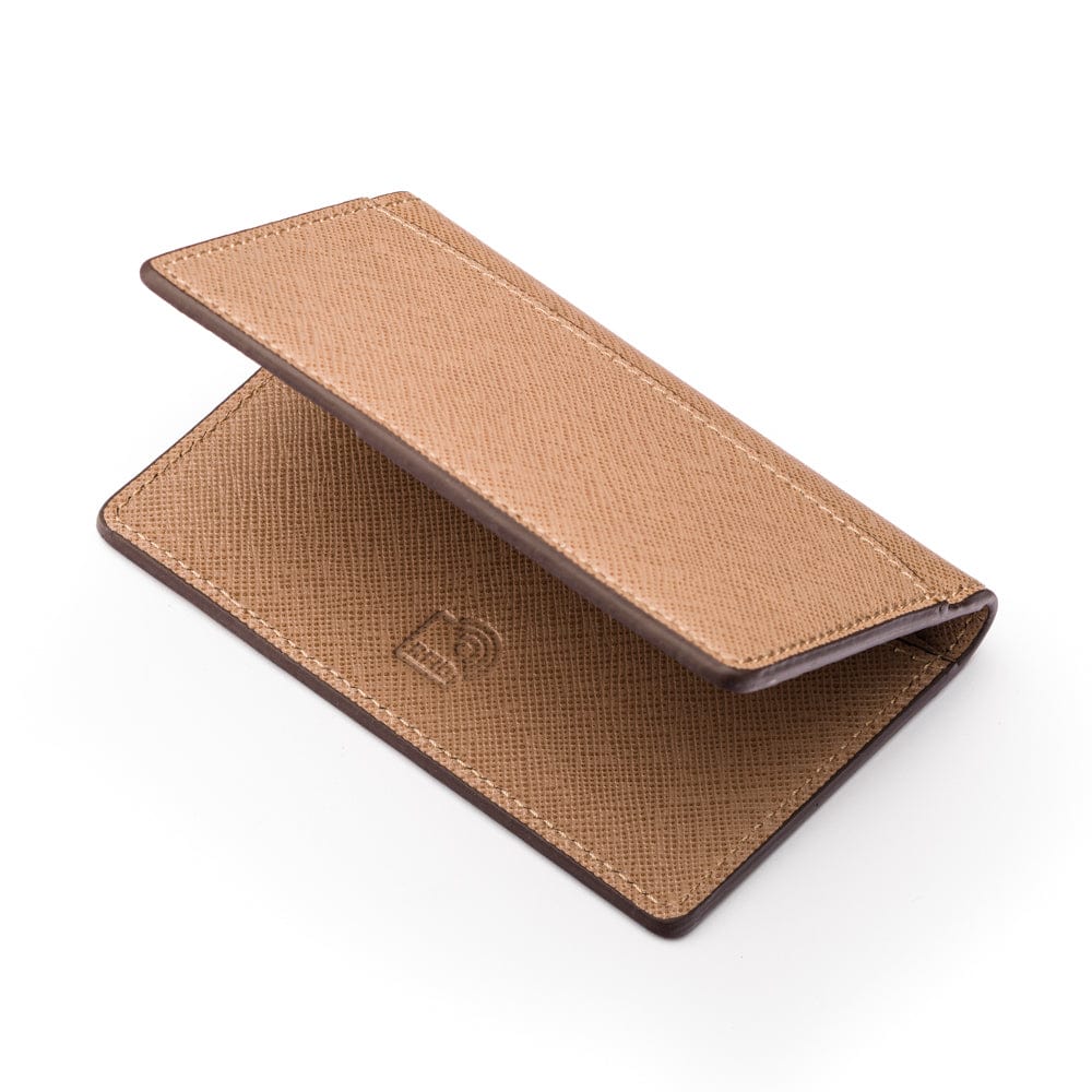 RFID bifold credit card holder, taupe saffiano, RFID view