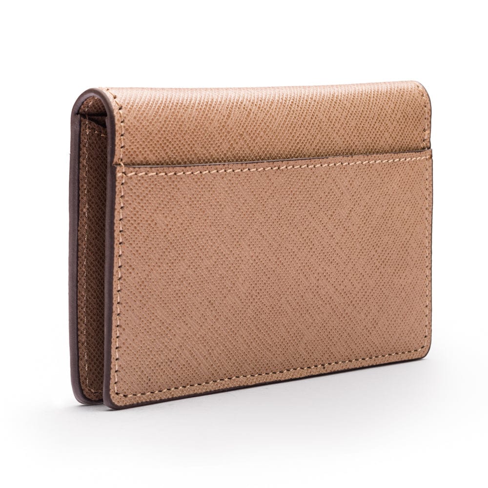 RFID bifold credit card holder, taupe saffiano, back view
