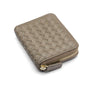 Small zip around woven leather accordion purse, taupe, front