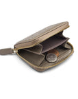 Small zip around woven leather accordion purse, taupe, inside