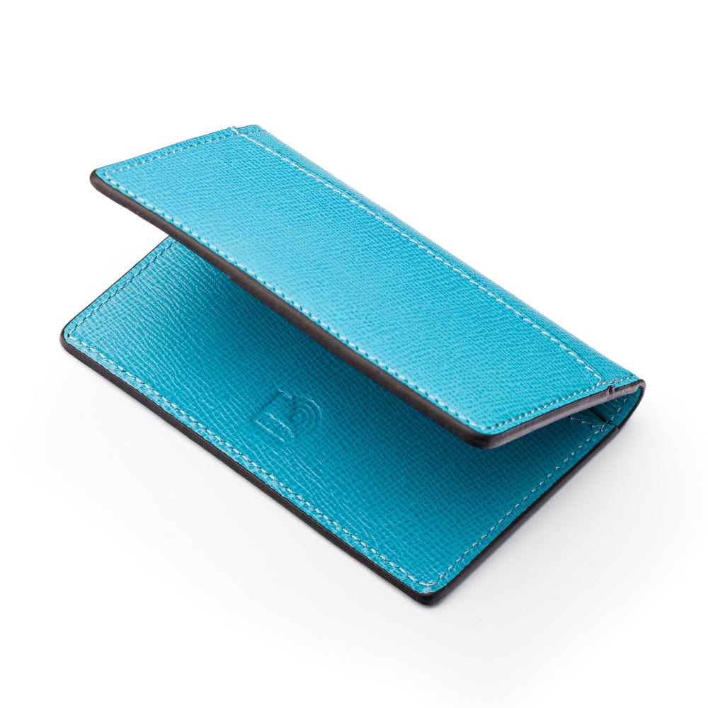 RFID bifold credit card holder, turquoise saffiano, RFID view