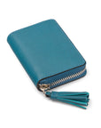 Turquoise Saffiano Zip Around Accordion Coin Purse With Tassel