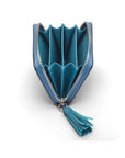 Turquoise Saffiano Zip Around Accordion Coin Purse With Tassel