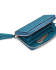 Turquoise Saffiano Zip Around Accordion Coin Purse With Tassel