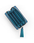 Turquoise Saffiano Zip Around Accordion Coin Purse With Tassel