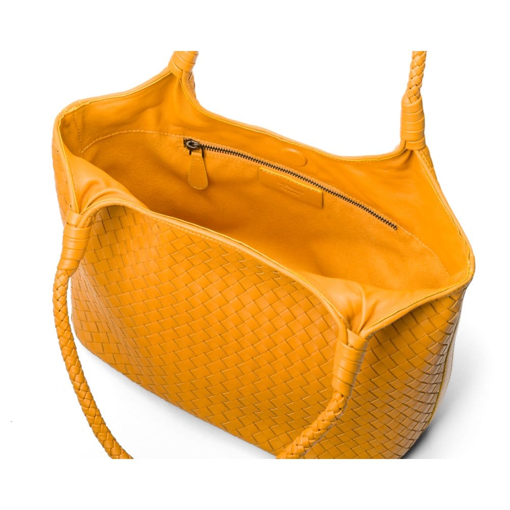 Woven leather shoulder bag, yellow, without inner bag