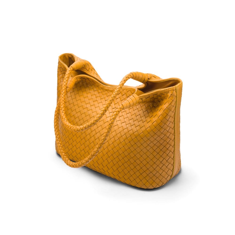 Woven leather shoulder bag, yellow