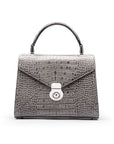 Leather top handle bag, Burnett bag, grey croc, front