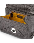 Leather top handle bag, Burnett bag, grey croc, inside