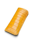 Large leather glasses case, yellow croc, front