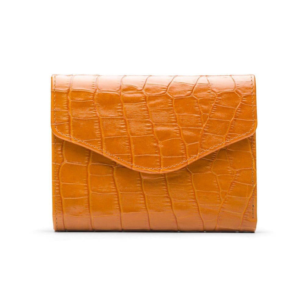 Large leather purse with 15 CC, yellow croc, front