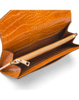 Leather accordion clutch purse with 12 card slots, yellow croc, inside