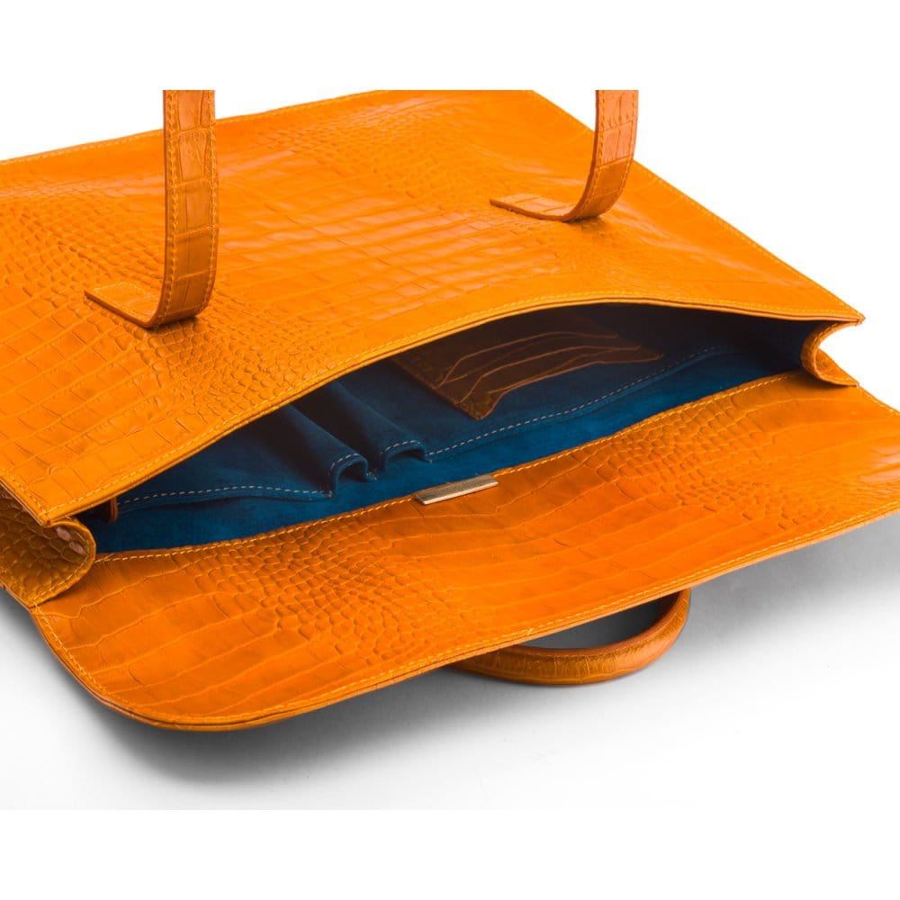 Leather music bag, yellow croc, inside