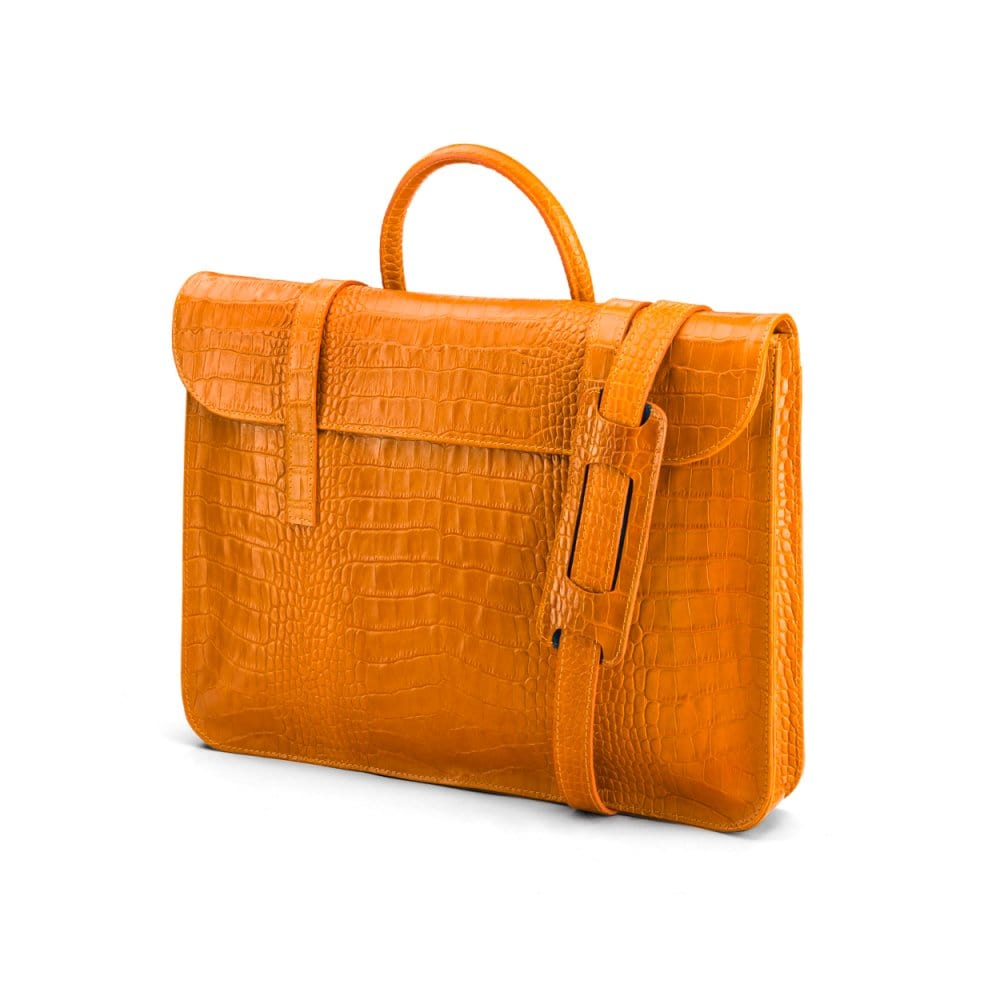 Leather music bag, yellow croc, side