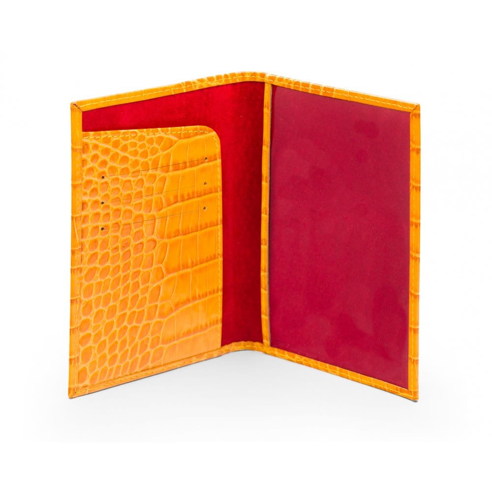 Luxury leather passport cover, yellow croc, inside