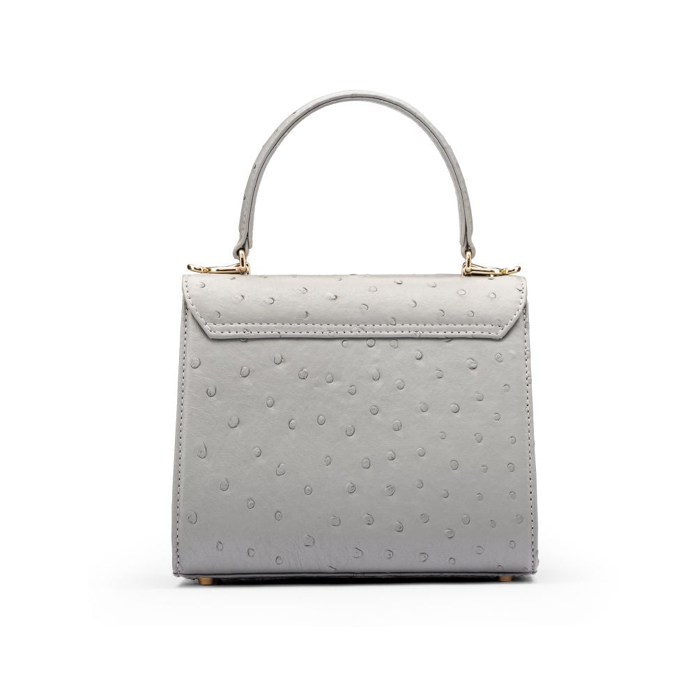 Mini ostrich leather Morgan Bag, top handle bag, grey, back