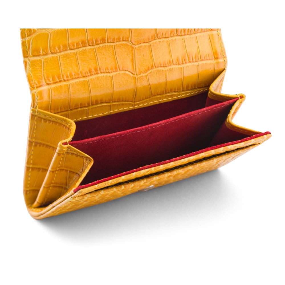 Small leather concertina purse, yellow croc, inside