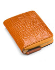 Small leather zip around accordion coin purse, yellow croc, front