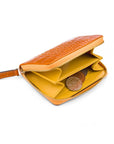 Small leather zip around accordion coin purse, yellow croc, interior
