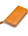 Tall leather zip around accordion purse, yellow croc, front