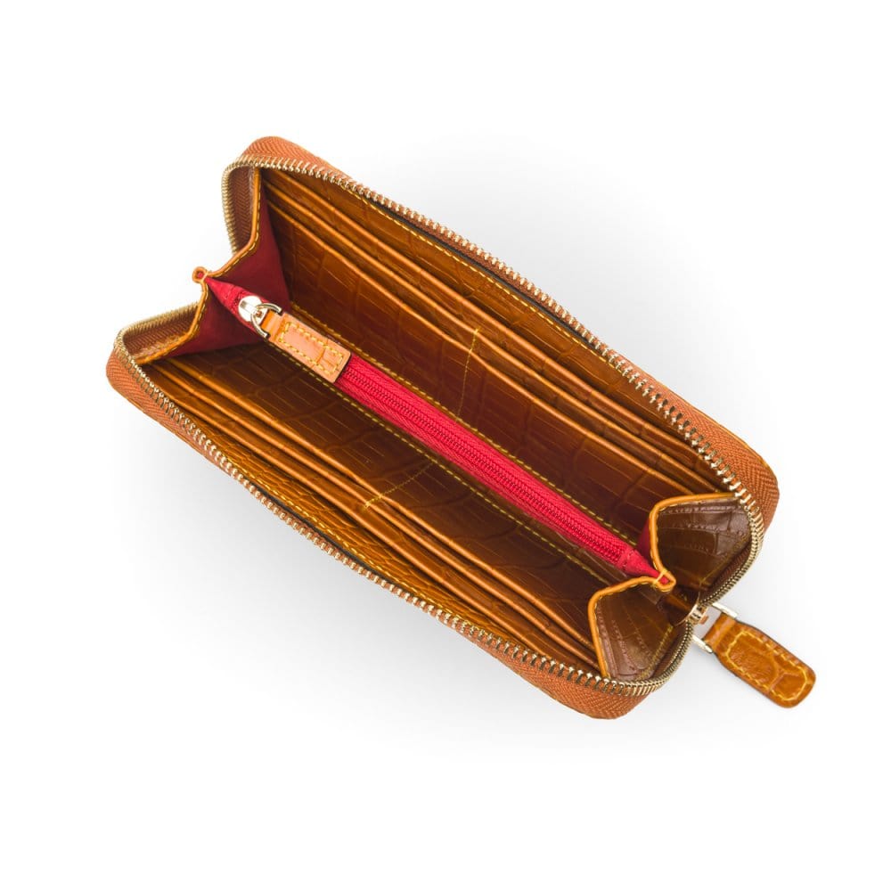 Large Zip Around Purse, Yellow Croc Large Purses SageBrown