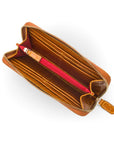Tall leather zip around accordion purse, yellow croc, inside
