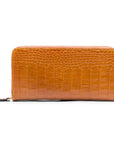 Tall leather zip around accordion purse, yellow croc